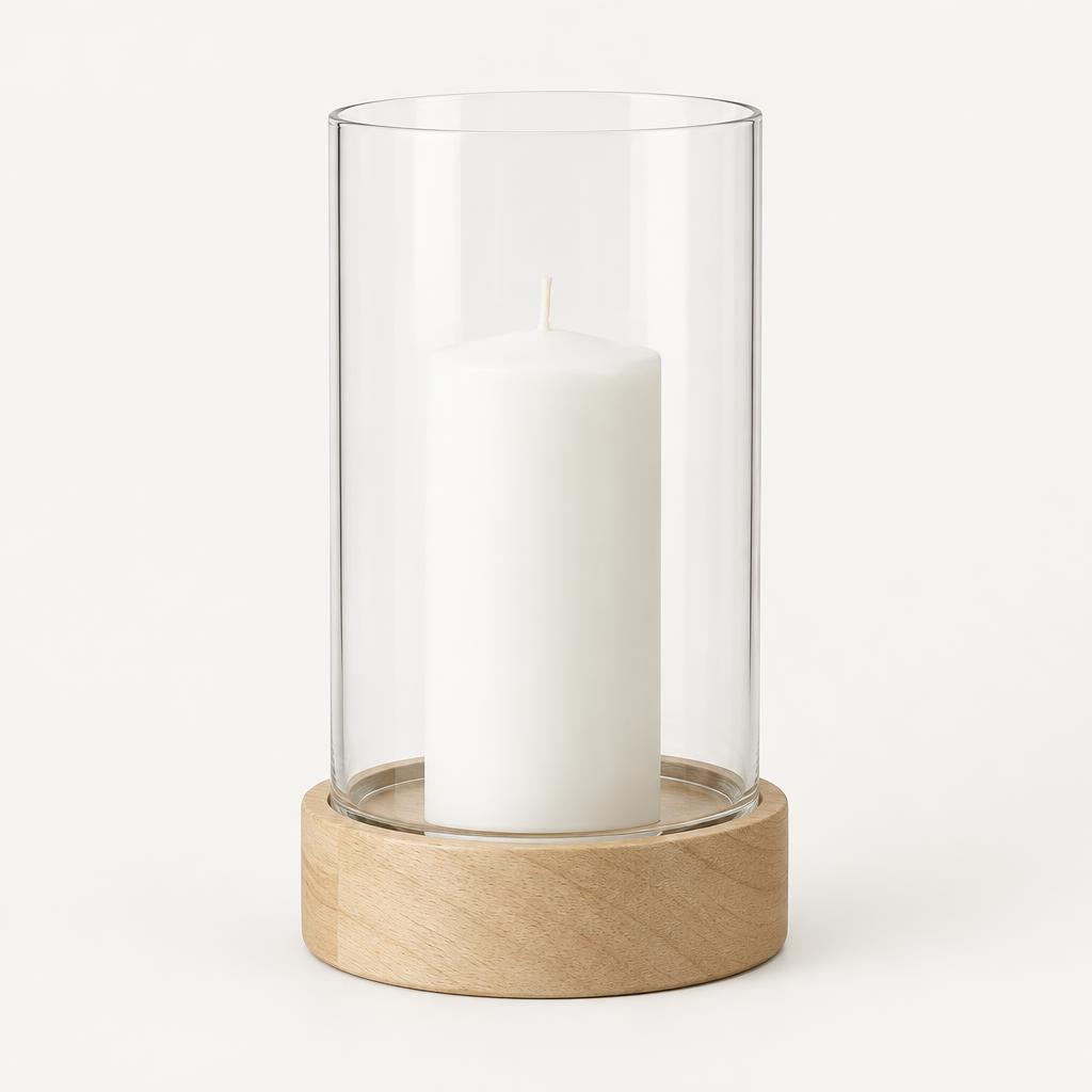 Wood and Glass Hurricane Candle Holder, 25 cm – view 1