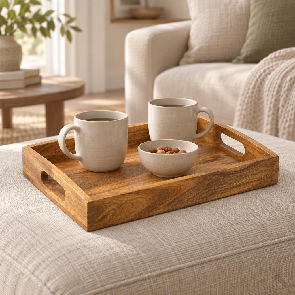 Mango Wood Serving Tray with Cut-Out Handles, 40 cm – view 4