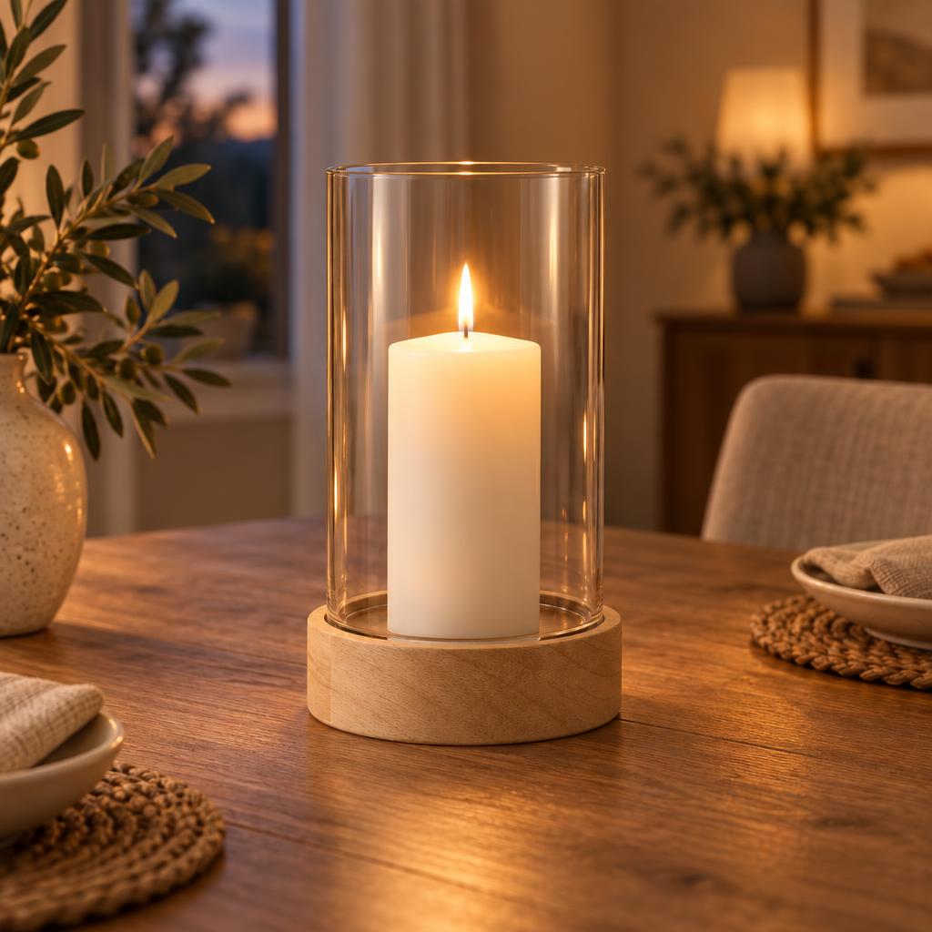 Wood and Glass Hurricane Candle Holder, 25 cm – view 4