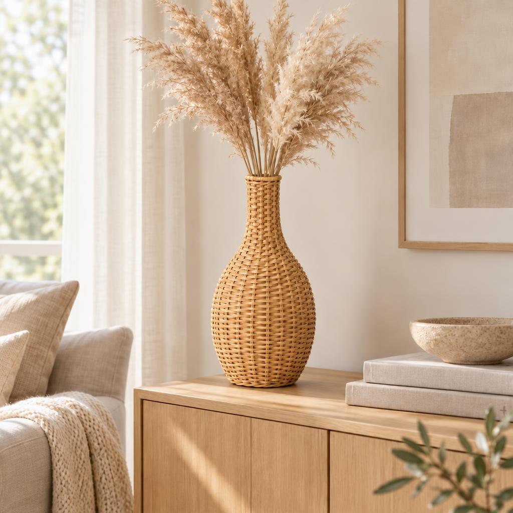 Handwoven Rattan Bottle Vase, Natural, 30 cm – view 4