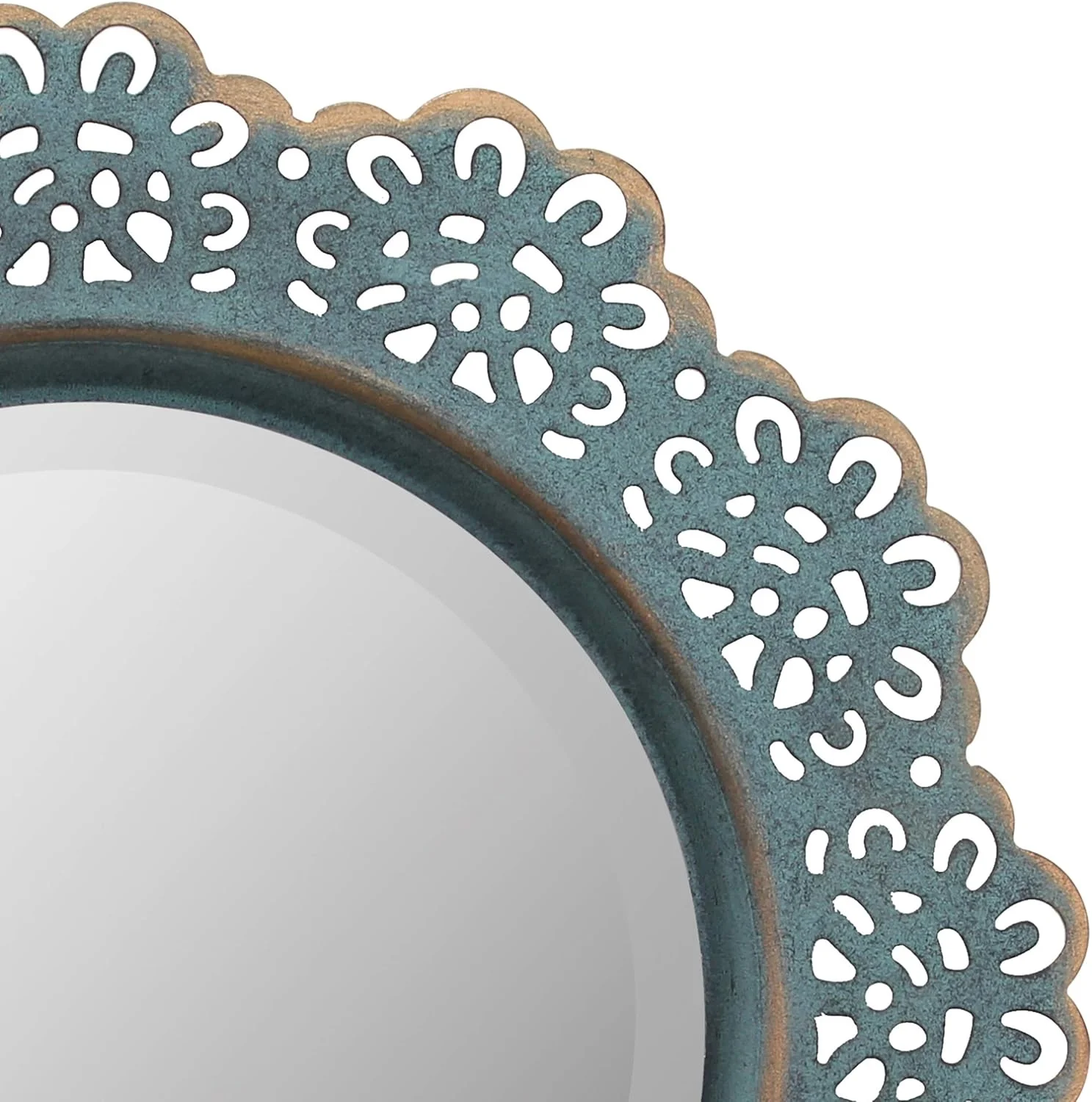 Stonebriar Round Metal Lace Wall Mirror | Turquoise 12.5 Inch – view 3