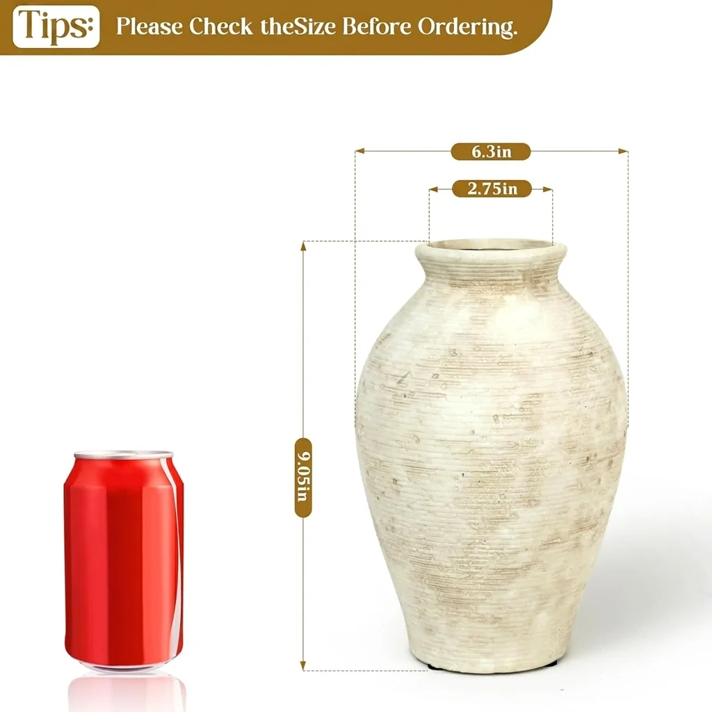 YSNN Vintage Ceramic Flower Vase | 9 Inch Rustic Decorative Vase – view 5